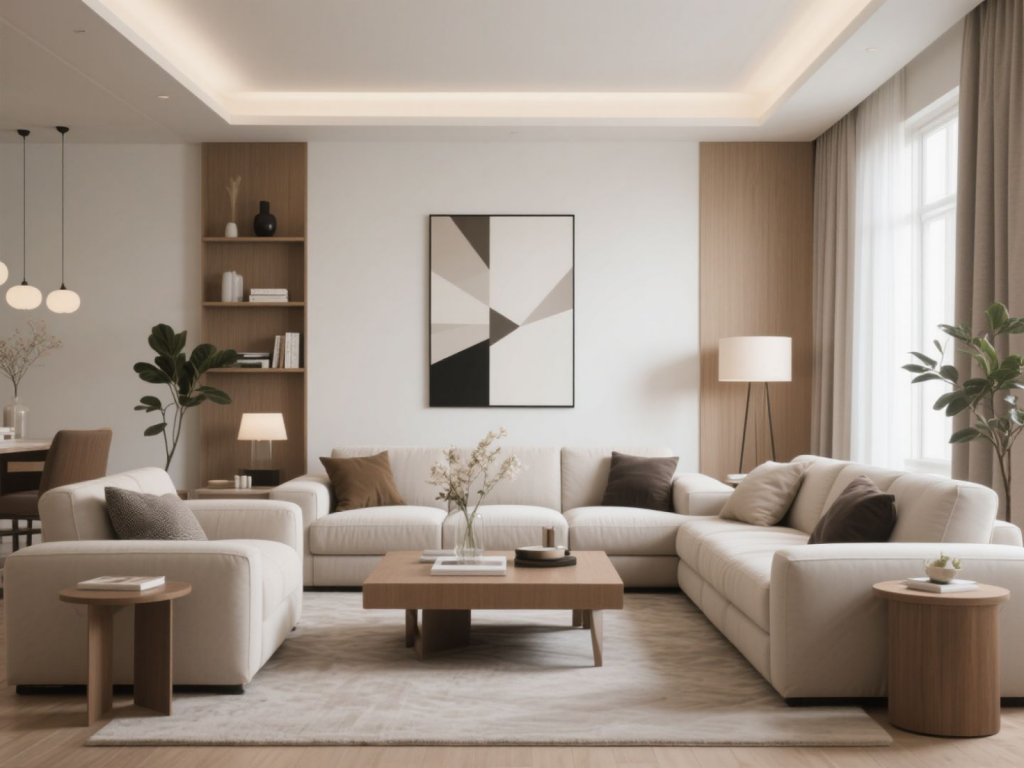 Modern minimalist living room interior renovation result - Professional design by TGT Construction
