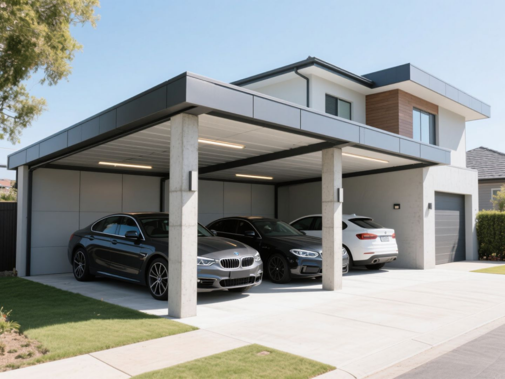 Spacious modern car porch extension for a residential house by TGT Construction